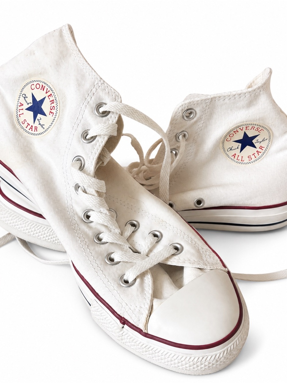 Converse Chuck Taylor All Start High Top Sneakers in White with Blue Accents